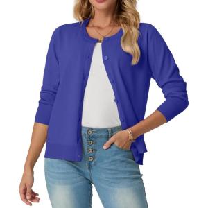 imageGRECERELLE Womens Long Sleeve Lightweight Crewneck Casual Cardigan Sweater S2XLBright Blue
