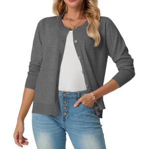 imageGRECERELLE Womens Long Sleeve Lightweight Crewneck Casual Cardigan Sweater S2XLCharcoal