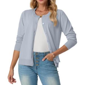 imageGRECERELLE Womens Long Sleeve Lightweight Crewneck Casual Cardigan Sweater S2XLGrey Blue