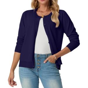imageGRECERELLE Womens Long Sleeve Lightweight Crewneck Casual Cardigan Sweater S2XLNavy Blue