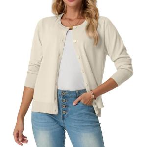 imageGRECERELLE Womens Long Sleeve Lightweight Crewneck Casual Cardigan Sweater S2XLOatmeal