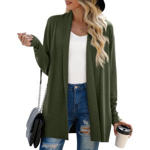 imageGRECERELLE Womens Long Sleeve Open Front Lightweight Casual Business Dressy Cardigan Sweater Fall WinterArmy Green