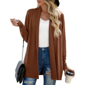 imageGRECERELLE Womens Long Sleeve Open Front Lightweight Casual Business Dressy Cardigan Sweater Fall WinterCaramel