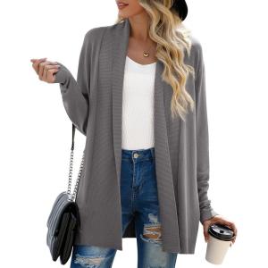 imageGRECERELLE Womens Long Sleeve Open Front Lightweight Casual Business Dressy Cardigan Sweater Fall WinterDark Gray