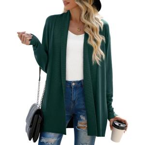 imageGRECERELLE Womens Long Sleeve Open Front Lightweight Casual Business Dressy Cardigan Sweater Fall WinterDark Green