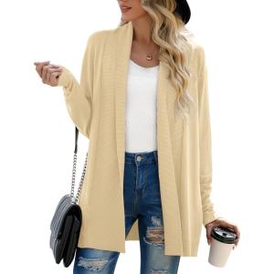 imageGRECERELLE Womens Long Sleeve Open Front Lightweight Casual Business Dressy Cardigan Sweater Fall WinterLight Yellow