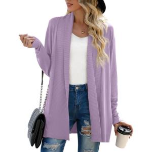 imageGRECERELLE Womens Long Sleeve Open Front Lightweight Casual Business Dressy Cardigan Sweater Fall WinterPurple Gray