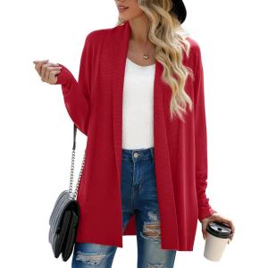 imageGRECERELLE Womens Long Sleeve Open Front Lightweight Casual Business Dressy Cardigan Sweater Fall WinterRed