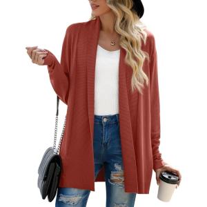 imageGRECERELLE Womens Long Sleeve Open Front Lightweight Casual Business Dressy Cardigan Sweater Fall WinterRusty Red