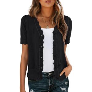 imageGRECERELLE Womens Summer Lightweight Short Sleeve Cropped Cardigan VNeck Knit Sweater Shrug for Dressy01 Black