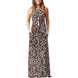 imageGRECERELLE Womens Summer Sleeveless Casual Long Tank Maxi Dress with Pockets XS3XLFloral Black Daffodil
