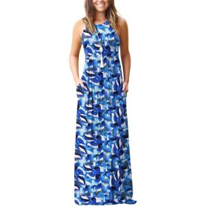 imageGRECERELLE Womens Summer Sleeveless Casual Long Tank Maxi Dress with Pockets XS3XLFloral Blue Ink White