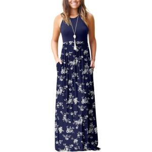 imageGRECERELLE Womens Summer Sleeveless Casual Long Tank Maxi Dress with Pockets XS3XLFloral Blue Small Flower
