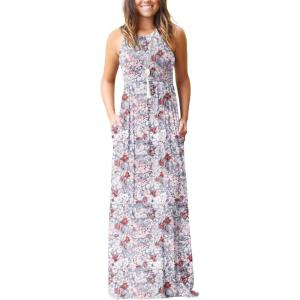 imageGRECERELLE Womens Summer Sleeveless Casual Long Tank Maxi Dress with Pockets XS3XLFloral Gray Azalea