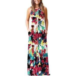imageGRECERELLE Womens Summer Sleeveless Casual Long Tank Maxi Dress with Pockets XS3XLFloral White Ink Red
