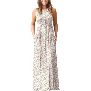 imageGRECERELLE Womens Summer Sleeveless Casual Long Tank Maxi Dress with Pockets XS3XLFloral White Pink Rose