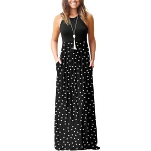 imageGRECERELLE Womens Summer Sleeveless Casual Long Tank Maxi Dress with Pockets XS3XLPolka Dot White Black
