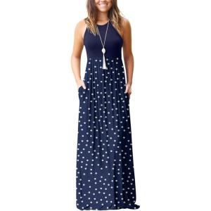 imageGRECERELLE Womens Summer Sleeveless Casual Long Tank Maxi Dress with Pockets XS3XLPolka Dot White Navy