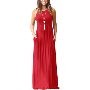 imageGRECERELLE Womens Summer Sleeveless Casual Long Tank Maxi Dress with Pockets XS3XLRed