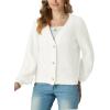 imageGRECERELLE Womens Chunky Open Front Long Sleeve VNeck Button Knit Loose Cardigan Sweater Outerwear S2XLBeige White