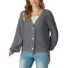 imageGRECERELLE Womens Chunky Open Front Long Sleeve VNeck Button Knit Loose Cardigan Sweater Outerwear S2XLGray
