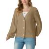 imageGRECERELLE Womens Chunky Open Front Long Sleeve VNeck Button Knit Loose Cardigan Sweater Outerwear S2XLKhaki