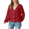 imageGRECERELLE Womens Chunky Open Front Long Sleeve VNeck Button Knit Loose Cardigan Sweater Outerwear S2XLRed