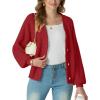 imageGRECERELLE Womens Chunky Open Front Long Sleeve VNeck Button Knit Loose Cardigan Sweater Outerwear S2XLRed