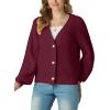 imageGRECERELLE Womens Chunky Open Front Long Sleeve VNeck Button Knit Loose Cardigan Sweater Outerwear S2XLWine Red