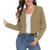 imageGRECERELLE Womens Long Sleeve Lightweight Open Front Cropped Cardigan Knit Sweaters Bolero Shrugs S2XLKhaki