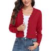 imageGRECERELLE Womens Long Sleeve Lightweight Open Front Cropped Cardigan Knit Sweaters Bolero Shrugs S2XLRed