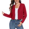 imageGRECERELLE Womens Long Sleeve Lightweight Open Front Cropped Cardigan Knit Sweaters Bolero Shrugs S2XLRed