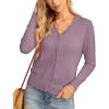imageGRECERELLE Womens Long Sleeve VNeck Button Down Cardigan Knit Shrugs SweaterPurple Gray