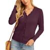imageGRECERELLE Womens Long Sleeve VNeck Button Down Cardigan Knit Shrugs SweaterPurple Red