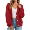 imageGRECERELLE Womens Chunky Open Front Long Sleeve VNeck Button Knit Loose Cardigan Sweater Outerwear S2XLRed