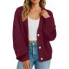 imageGRECERELLE Womens Chunky Open Front Long Sleeve VNeck Button Knit Loose Cardigan Sweater Outerwear S2XLWine Red