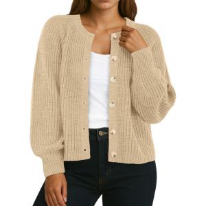 imageGRECERELLE Womens Chunky Open Front Sweater Long Sleeve Button Knit Short Loose Cardigan Outerwear S2XLApricot