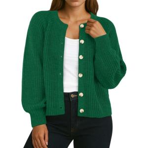imageGRECERELLE Womens Chunky Open Front Sweater Long Sleeve Button Knit Short Loose Cardigan Outerwear S2XLDark Green