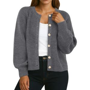 imageGRECERELLE Womens Chunky Open Front Sweater Long Sleeve Button Knit Short Loose Cardigan Outerwear S2XLGray