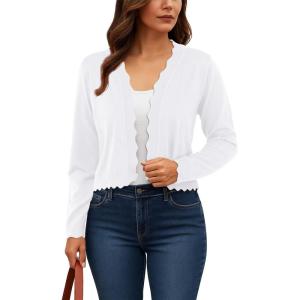 imageGRECERELLE Womens Long Sleeve Lightweight Open Front Cropped Cardigan Knit Sweaters Bolero Shrugs S2XLAwhite