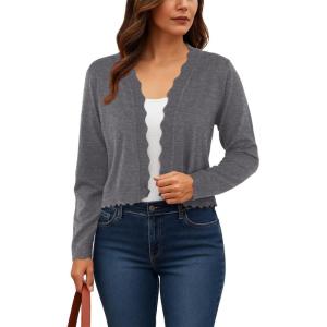 imageGRECERELLE Womens Long Sleeve Lightweight Open Front Cropped Cardigan Knit Sweaters Bolero Shrugs S2XLCharcoal