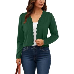 imageGRECERELLE Womens Long Sleeve Lightweight Open Front Cropped Cardigan Knit Sweaters Bolero Shrugs S2XLDark Green