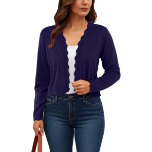 imageGRECERELLE Womens Long Sleeve Lightweight Open Front Cropped Cardigan Knit Sweaters Bolero Shrugs S2XLNavy Blue