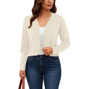 imageGRECERELLE Womens Long Sleeve Lightweight Open Front Cropped Cardigan Knit Sweaters Bolero Shrugs S2XLOatmeal