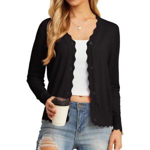 imageGRECERELLE Womens Long Sleeve VNeck Button Down Cardigan Knit Shrugs Sweater01 Black