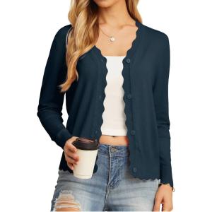imageGRECERELLE Womens Long Sleeve VNeck Button Down Cardigan Knit Shrugs SweaterBlue Gray