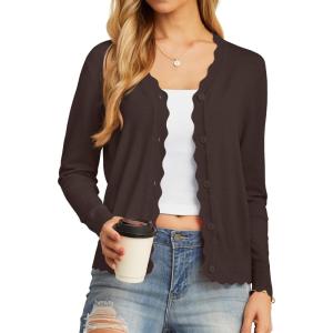 imageGRECERELLE Womens Long Sleeve VNeck Button Down Cardigan Knit Shrugs SweaterDark Coffee