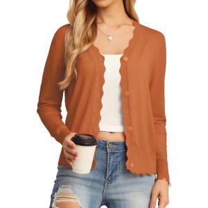 imageGRECERELLE Womens Long Sleeve VNeck Button Down Cardigan Knit Shrugs SweaterPumpkin Orange