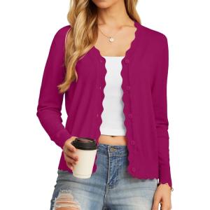 imageGRECERELLE Womens Long Sleeve VNeck Button Down Cardigan Knit Shrugs SweaterRaspberry Red