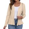 imageGRECERELLE Women Lightweight Casual Long Sleeves Cropped Cardigan Open Front Peplum Knit Sweater OutwearApricot